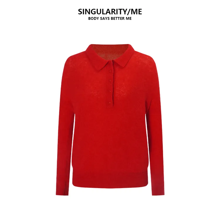 Singularity Me 7A 5012 羊毛马海毛polo领女针织衫打底衫