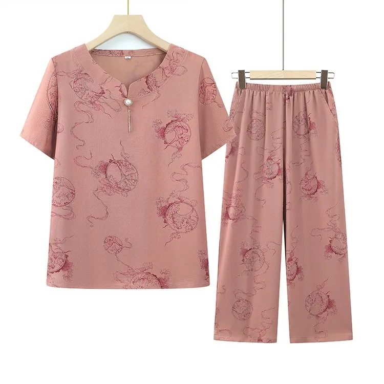 60 70岁以上中老年妈妈女装夏季宽松休闲大码奶奶老太太衣服套装
