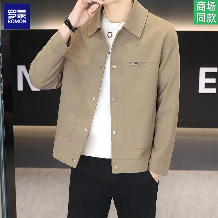 罗蒙韩版翻领休闲夹克男士春秋衣服潮流帅气男装外套百搭上衣外套