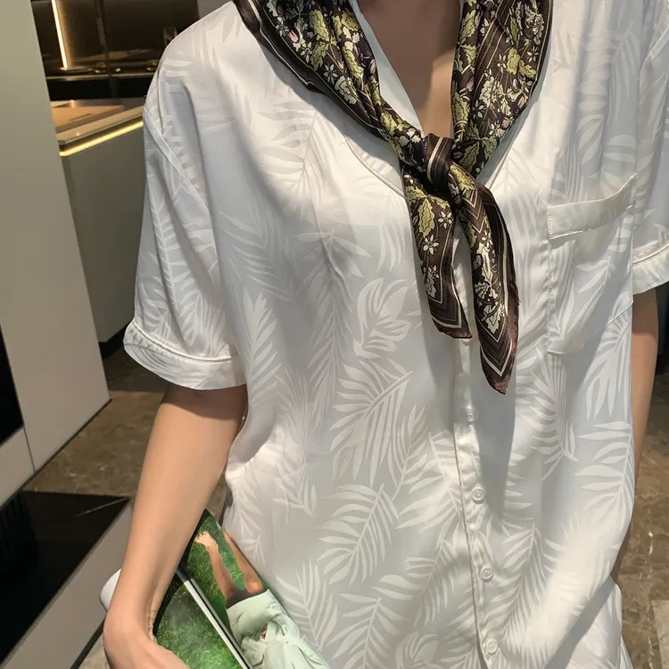 加比gaby慵懒随性气质短袖印花上衣垂顺丝滑休闲裤居家服睡衣套装