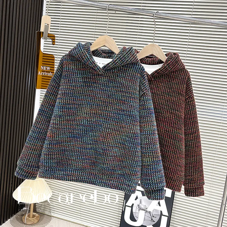 【像素风】儿童装男童冬装卫衣中大童宽松加绒上衣男孩连帽打底衫潮