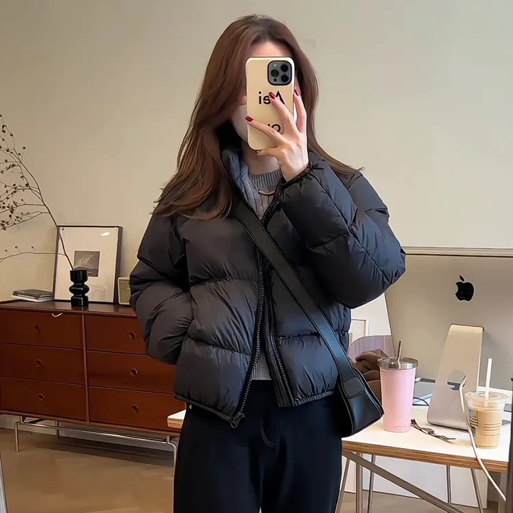 黑色短款肯豆羽绒服女冬季小个子2025新款轻薄鸭绒面包服棉袄外套