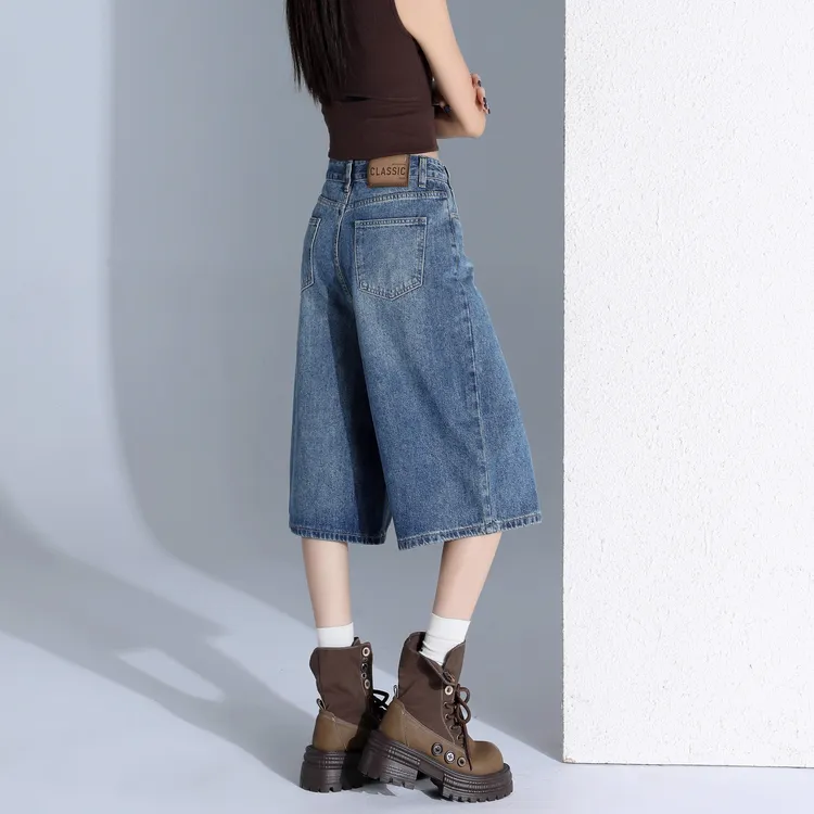 美式阔腿七分牛仔裤女2025年夏季新款7分裤显瘦直筒八分爆款裤子