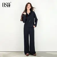 OSA/欧莎 松弛感蕾丝花边连帽套装女上衣阔腿裤两件套S125C15011
