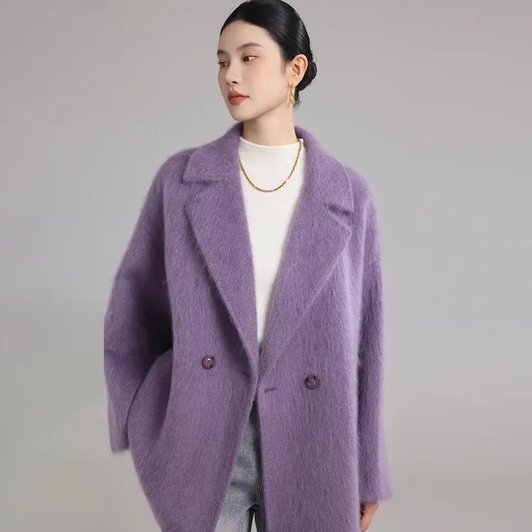 高端羊毛拉毛羊绒大衣外套女中长款2025秋冬新款时尚百搭气质衣服