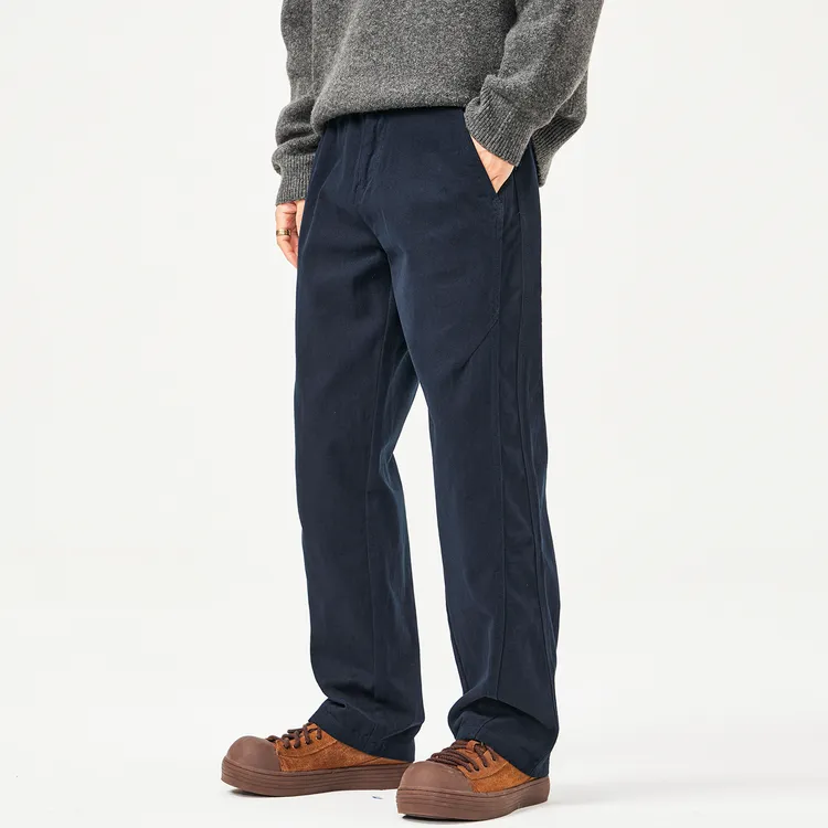 2025新款直筒休闲裤男士重磅纯棉秋冬加绒潮流简约纯色百搭工装裤