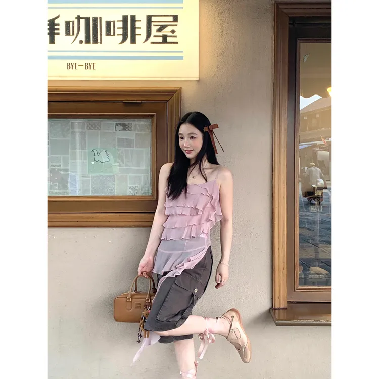 夏季新款洋气衣服女法式高级感小资气质小衫轻奢时尚上衣工装短裤