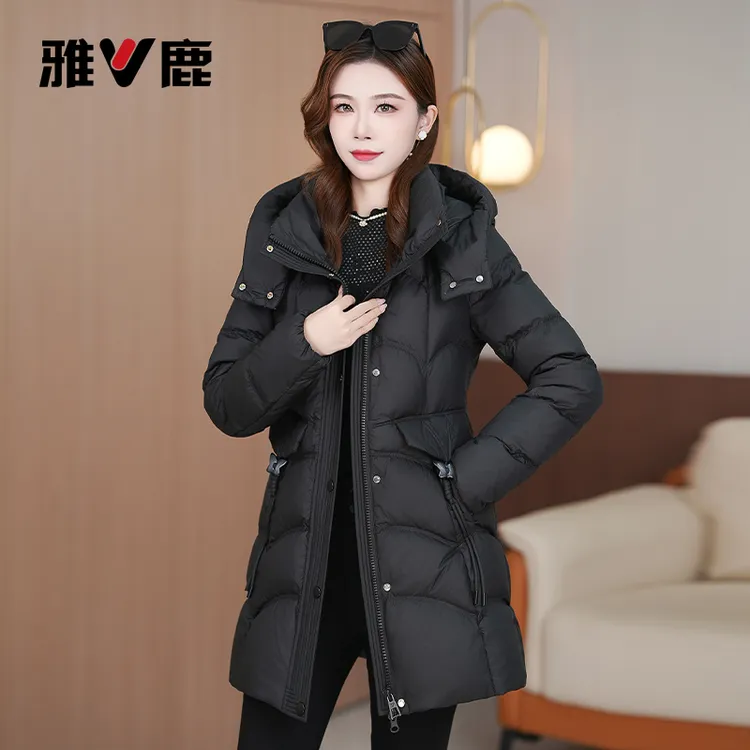 【雅鹿】新国标90白鸭绒新款时尚气质休闲减龄中长款保暖女士羽绒服