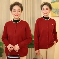 新款针织衫洋气长袖百搭圆领毛衫气质妈妈装秋季中老年毛衣开衫