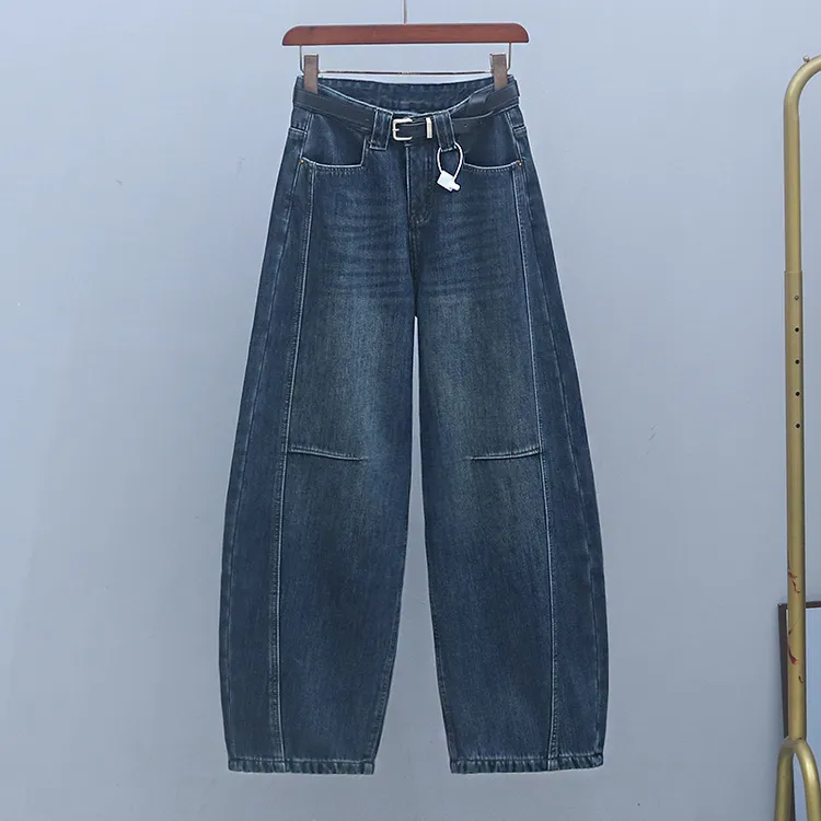 2025年新款加绒加厚宽松阔腿香蕉裤无弹冬季高腰弯刀裤百搭牛仔裤