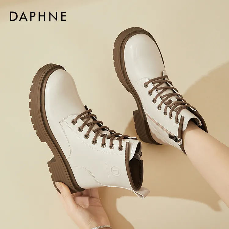 达芙妮白色马丁靴女鞋2025爆款冬款保暖棉鞋女款秋冬季加绒短靴女