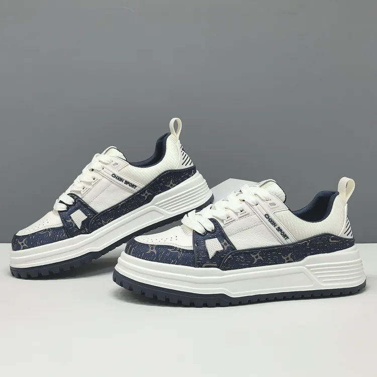 香港潮牌男鞋头层牛皮板鞋男士百搭小白鞋高端轻奢厚底透气潮鞋男