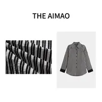 “米兰街头”天丝棉混纺贴袋撞色黑白竖条纹翻领廓形衬衫XYX81728