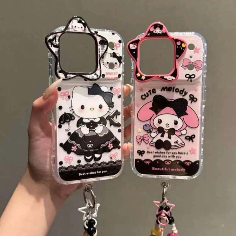 星星框黑裙蝴蝶结雨伞kt适用苹果17promax手机壳iPhone16新15/14