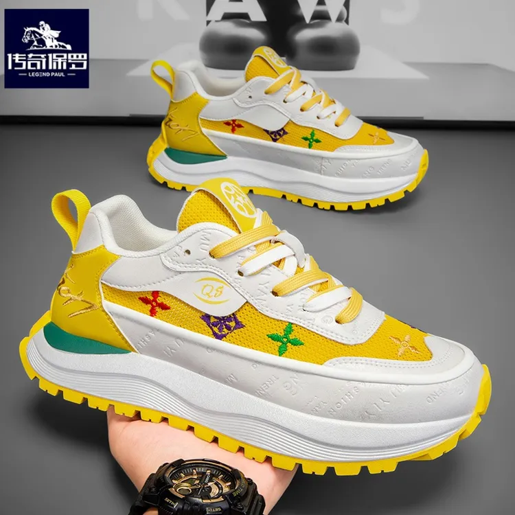传奇保罗男鞋夏季透气时尚男士休闲鞋百搭厚底潮流低帮运动阿甘鞋