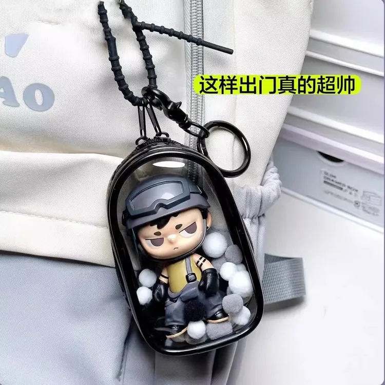 10cm娃包泡泡玛特玩偶保护套透明娃娃外出包痛袋户外防尘收纳挂件