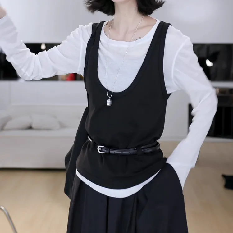 2025新款长袖百搭休闲上衣+通勤慵懒风休闲无袖背心LK2505277