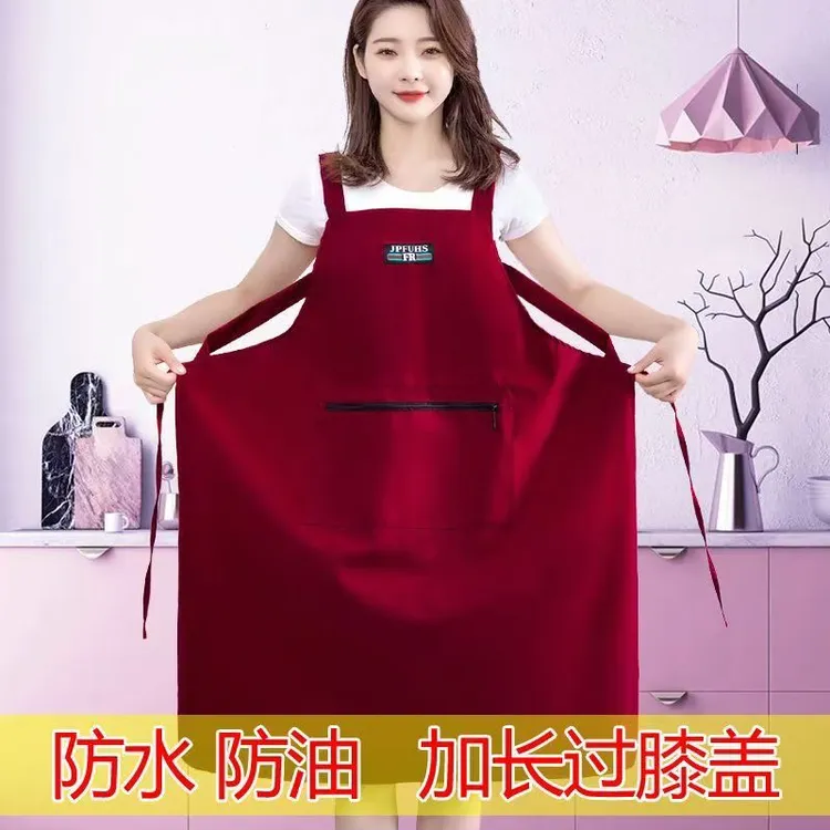 网红爆款加长加肥围裙厨房家用过膝做饭围腰餐饮工作服干活罩衣