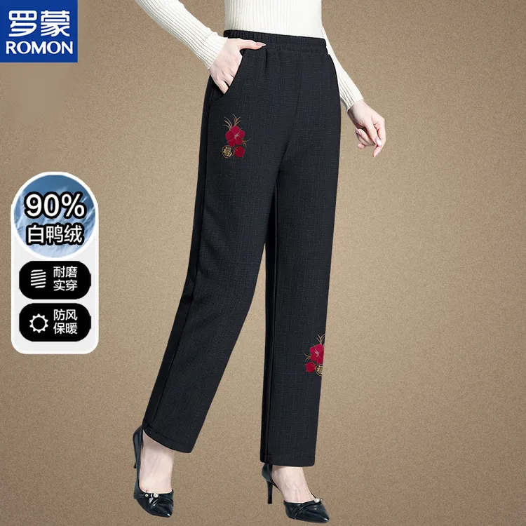 罗蒙中老年冬季新款羽绒裤妈妈装保暖加厚长裤冬装女士外穿裤子