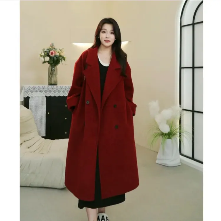 2025秋冬秋冬新款双面绒大衣女中长款韩版时尚宽松加厚毛呢外套B