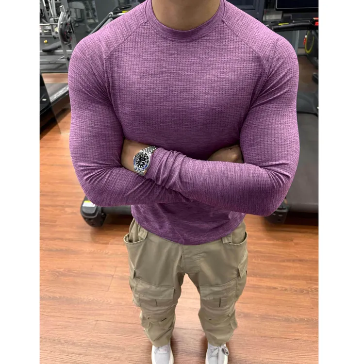 MVT系列！华夫格面料春秋季男士户外弹力运动休闲圆领长袖T恤上衣