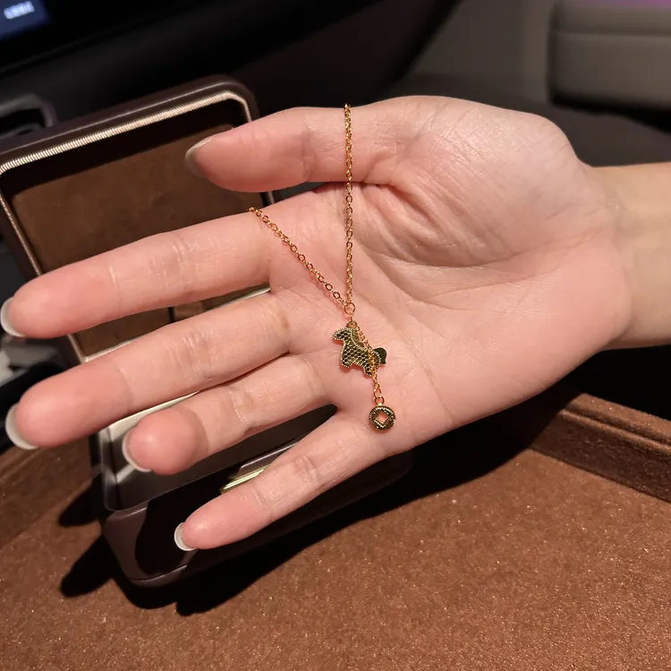  镀K金 设计师款马上有钱小马钱币时尚小众设轻奢精致锁骨链项链