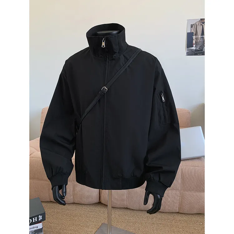 飞行员夹克男春秋款美式cleanfit上衣青少年潮牌宽松痞帅立领外套