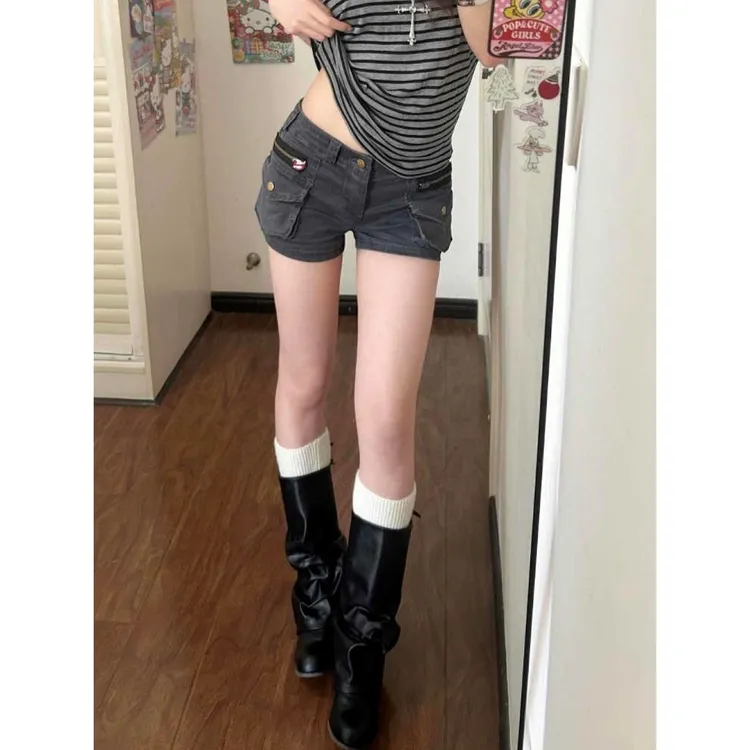 美式工装低腰水洗百搭显瘦牛仔短裤女2025夏季新款重工辣妹热裤子