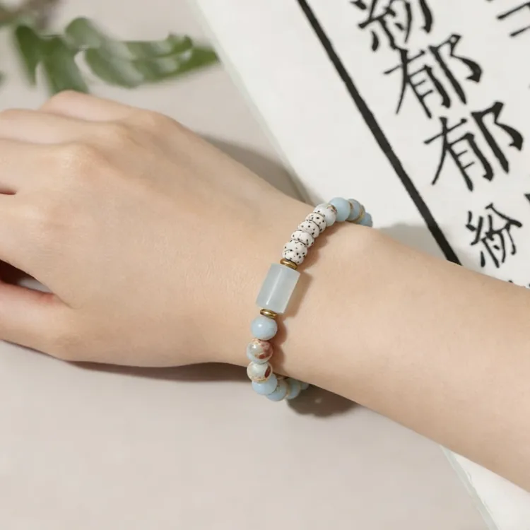 非金属木质手链 天然星月菩提文玩手串海蓝配饰国风手链文艺百搭