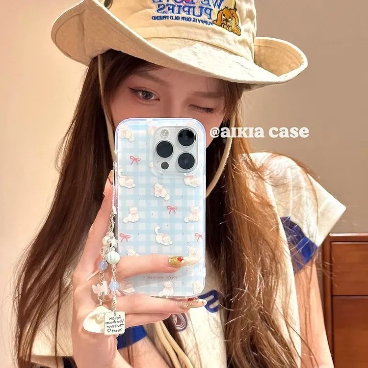 pro新款15手机壳promax蝴蝶结格纹兔子16夏日iphone13少女心