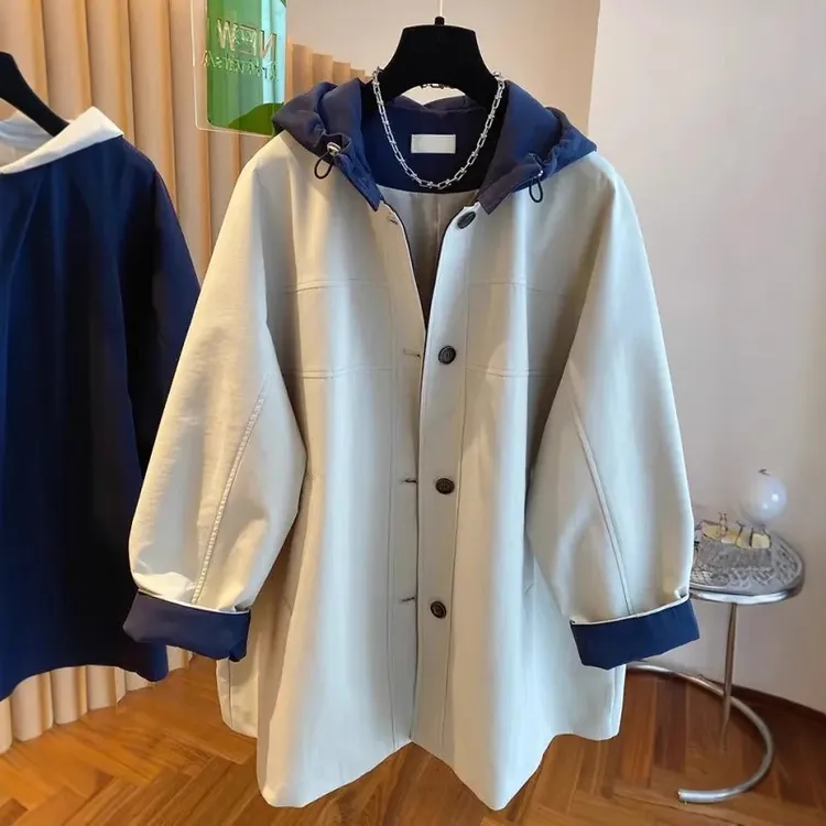 2-300斤胖mm高品质洋气撞色连帽冲锋衣女春秋款宽松休闲风衣外套