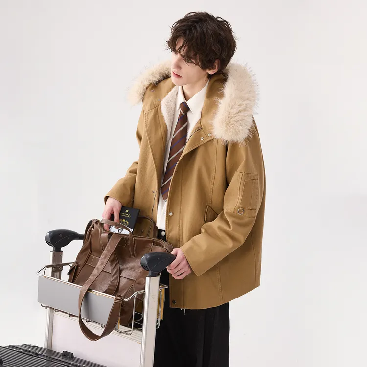 CHICERRO西西里男装水棉毛领貂绒内连帽外套加厚秋冬时尚冬季韩版