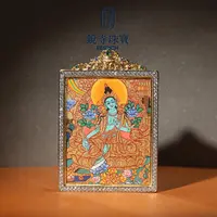 藏银/绘画类绿度母，财神唐卡吊坠/40*50mm/热贡