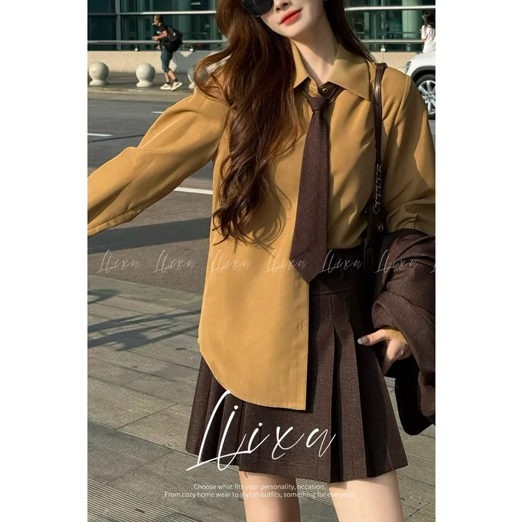【小榆】学院风衬衫JK衬衣女秋季小众宽松内搭上衣X53CSY6071