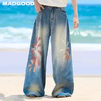 【琦儿专属】madgood马得工地怀旧渲染烟花印花牛仔裤MDGDCK252392