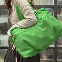 95新 BOTTEGA VENETA/葆蝶家 【蕾】77 0144 绿色银扣帆布旅行袋
