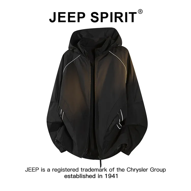 JEEPSPIRIT吉普户外冲锋衣外套男士秋季新款反光条可拆卸连帽夹克