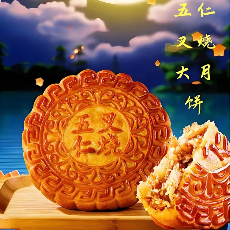 五仁叉烧大饼中秋好礼传统月饼福满双圆月饼