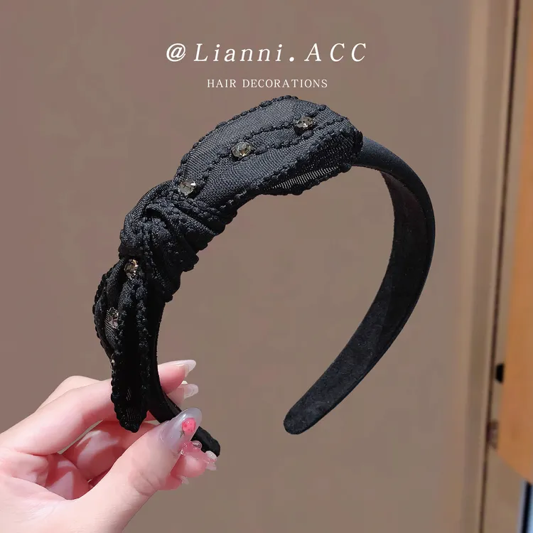秋冬新款新款显脸小黑色日常通勤头箍气质百搭发捆蝴蝶结闪钻发箍