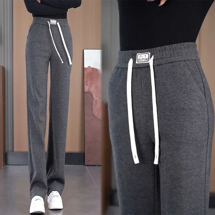 绵羊毛直筒裤窄版阔腿裤女裤秋冬季高腰休闲裤显瘦小个子毛呢长裤