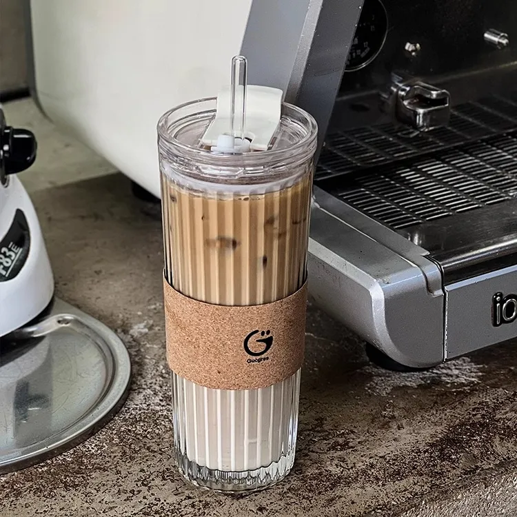 茶迷玻璃吸管杯家用耐高温茶杯水杯大容量透明喝水杯子男士办公杯