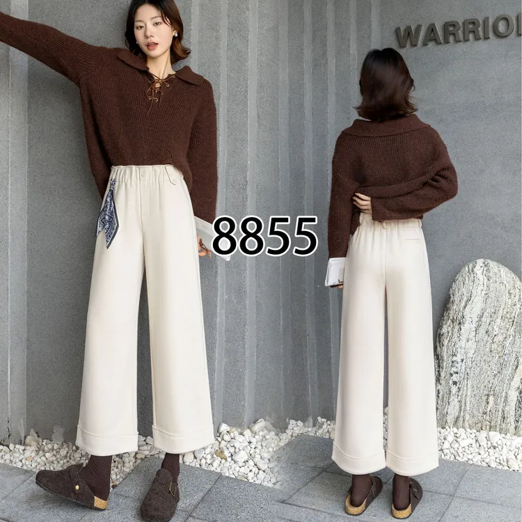 【裤带裤】秋冬时尚保暖磨羊毛九分阔腿阔腿裤8855