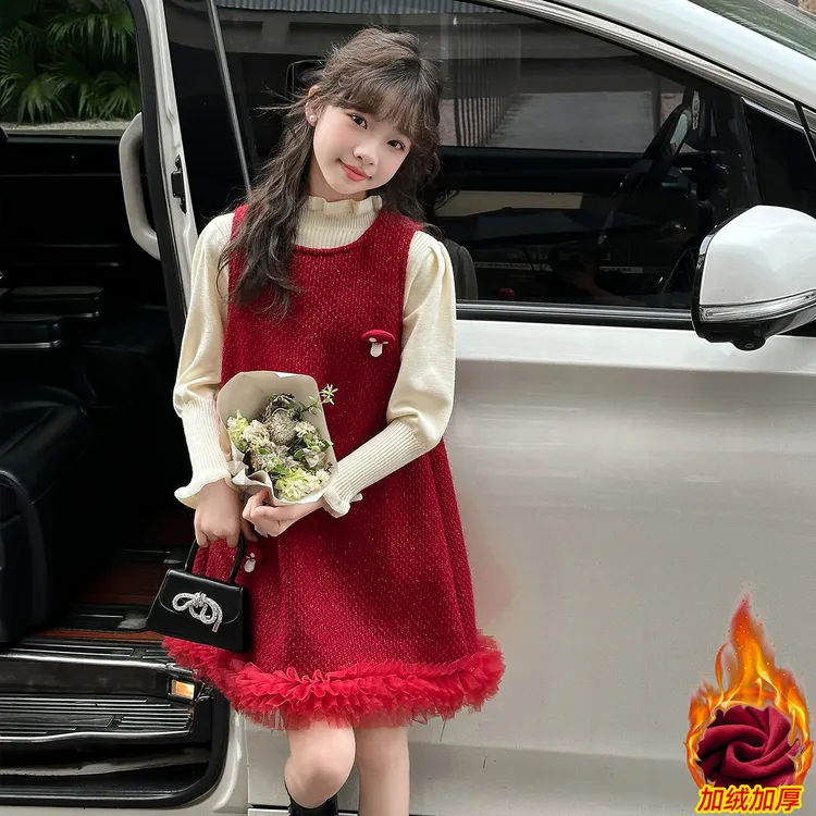 女童连衣裙秋冬款2025新款洋气儿童小香风背心裙女孩冬装年服裙子