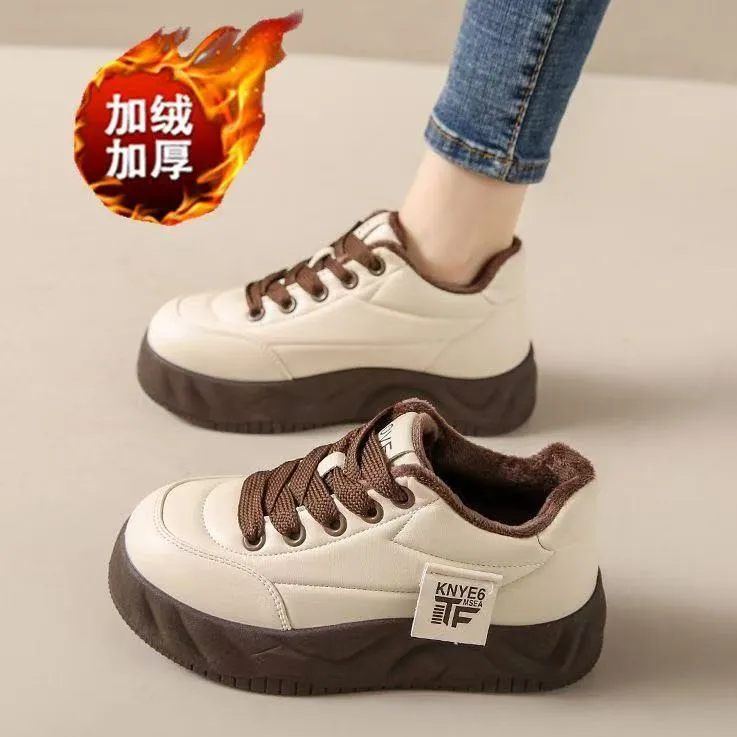 跃步厚底板鞋女2025冬季新款加绒棉鞋爆款小白鞋防滑休闲女鞋201