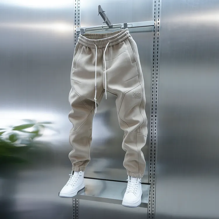 潮流男士新款加绒纯色卫裤弹力松紧腰百搭束脚裤秋冬百搭小脚裤