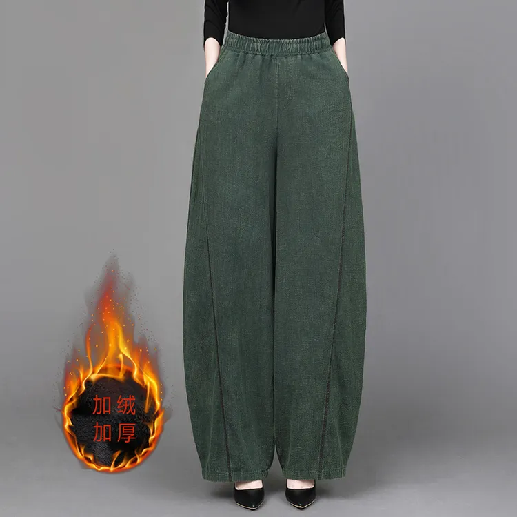 竺麻中式复古炒色灯笼裤女2025秋季新款宽松休闲棉麻禅修阔腿长裤