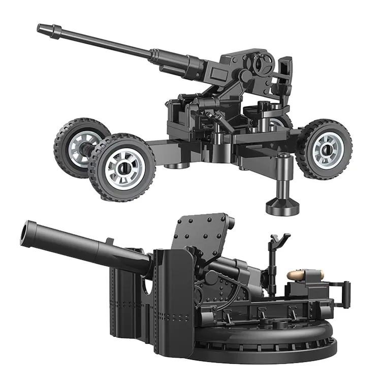 高射炮机甲炮积木军事二战大炮模型颗粒场景重武器拼装男孩玩具