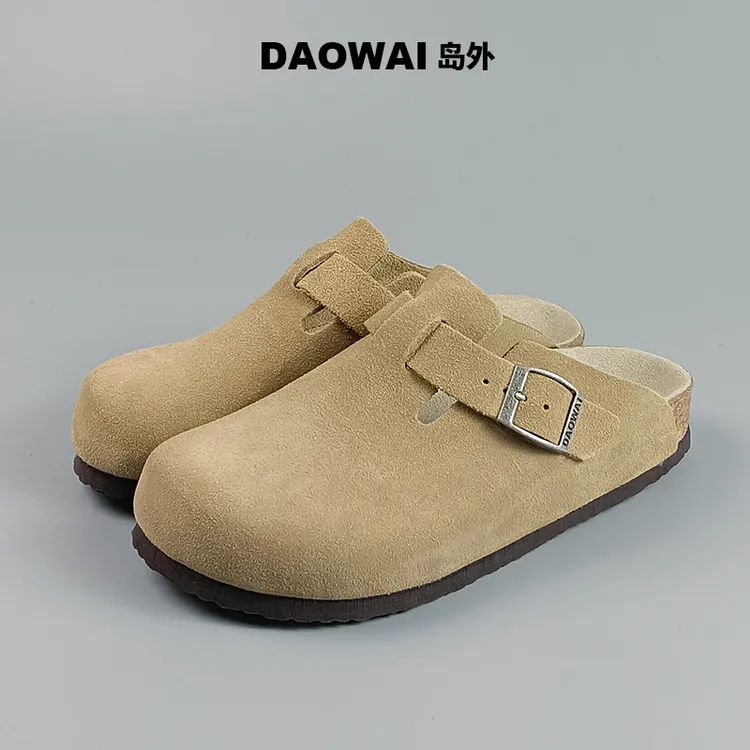 岛外DAOWAI半包头软木拖休闲复古反绒牛皮boston男女勃肯鞋