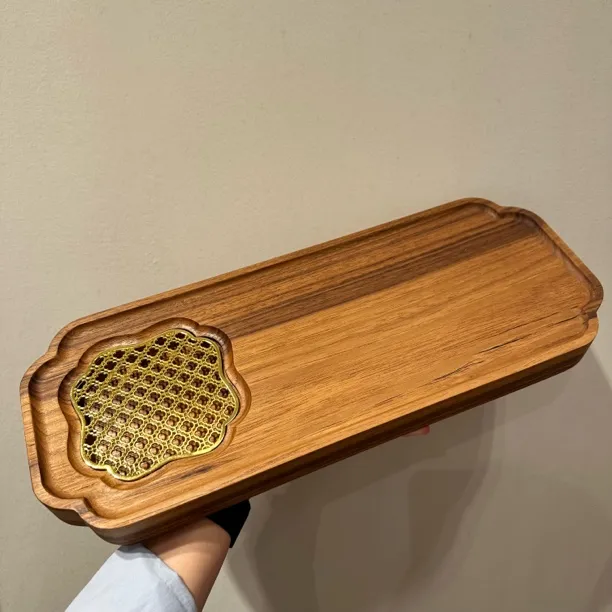 缅甸柚木可排水小型干泡台家用简约新中式茶盘（400*160*30）