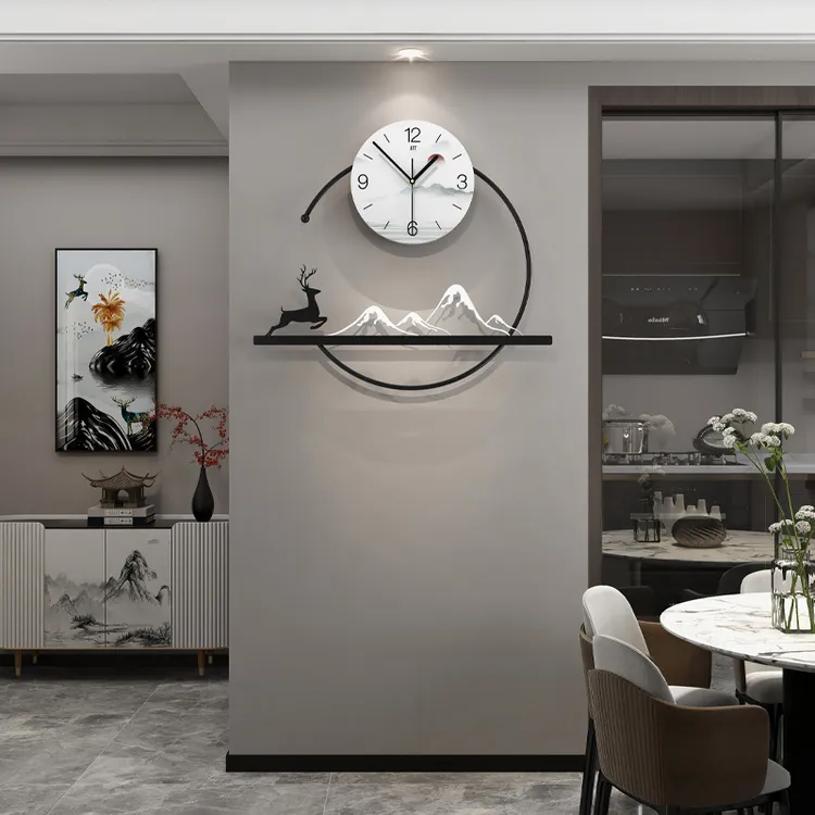现代新中式钟表客厅家用挂钟简约挂墙高级感餐桌沙发装饰静音时钟